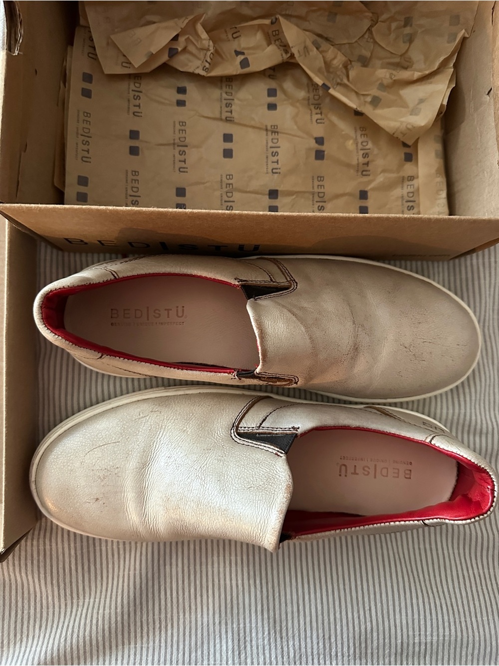 BED|STU Women’s Taupe Leather Slip-On Sneakers with White Sole - Picture 4 of 5